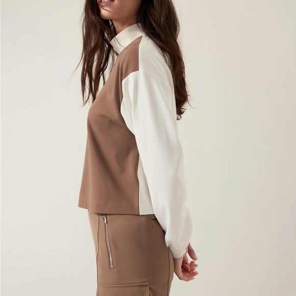 Athleta Venice Block Sweatshirt Shirt NWT Top Cream Taupe Brown Plus Size 1X - Picture 3 of 16